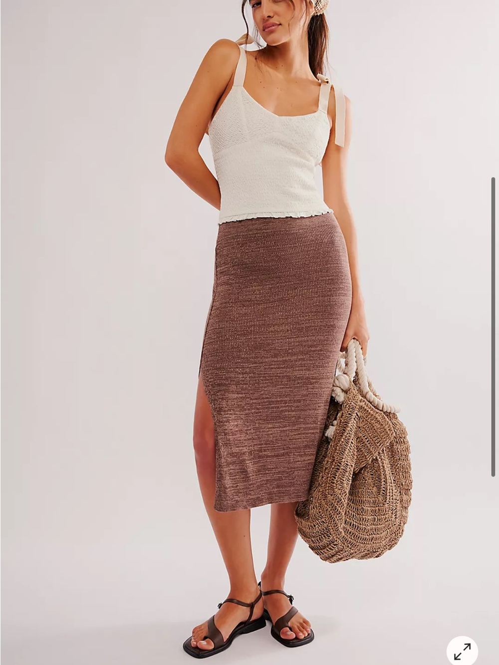 Free People Midi Skirt in Heathered Brown